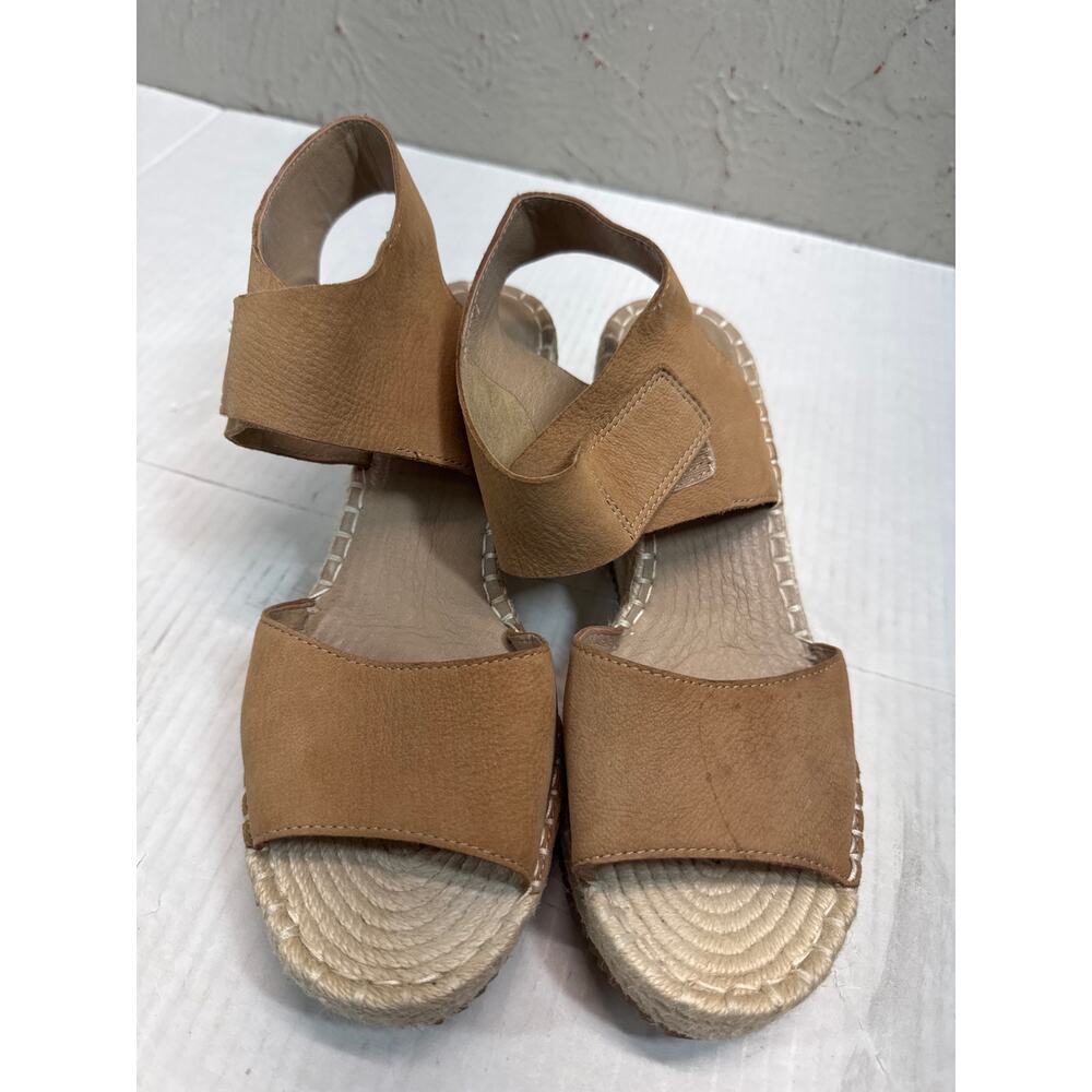 Eileen Fisher Weslia Wedge Espadrille Sandals Brown Leather Size 8